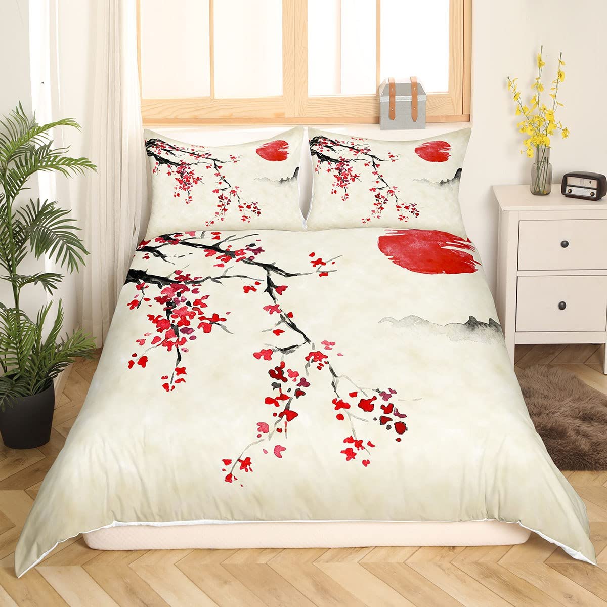 Housse de couette fleurs de cerisier pour remplacer le linge de lit terne de la chambre ado