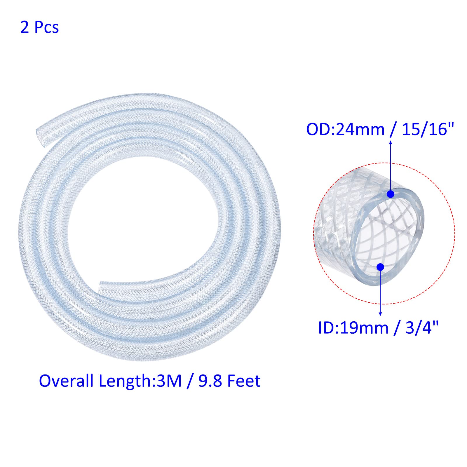 M METERXITY 2 Pack PVC Tubing - Flexible Braided Hose Tube Apply to Air Lines Oil Water(3/4" ID, 9.8 Ft Length, Clear) - Image 3