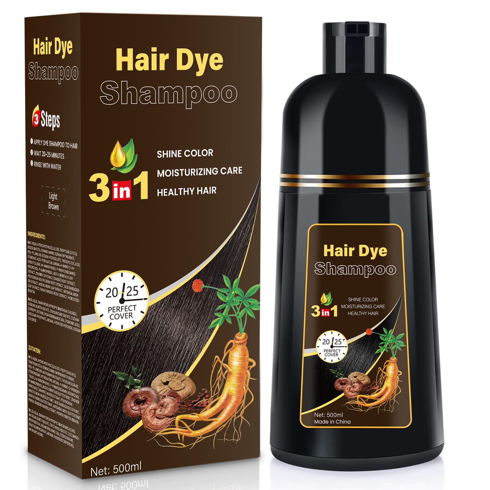 Photo 1 of ** FACTORY SEAL/ BOX DAMAGED ** YOURTONE Light Brown Hair Dye Shampoo 3 in 1, Hair Color Shampoo for Gray Hair Coverage for Women Men, Herbal Formula, Lasts up to 30 Days (16.9 Fl Oz)