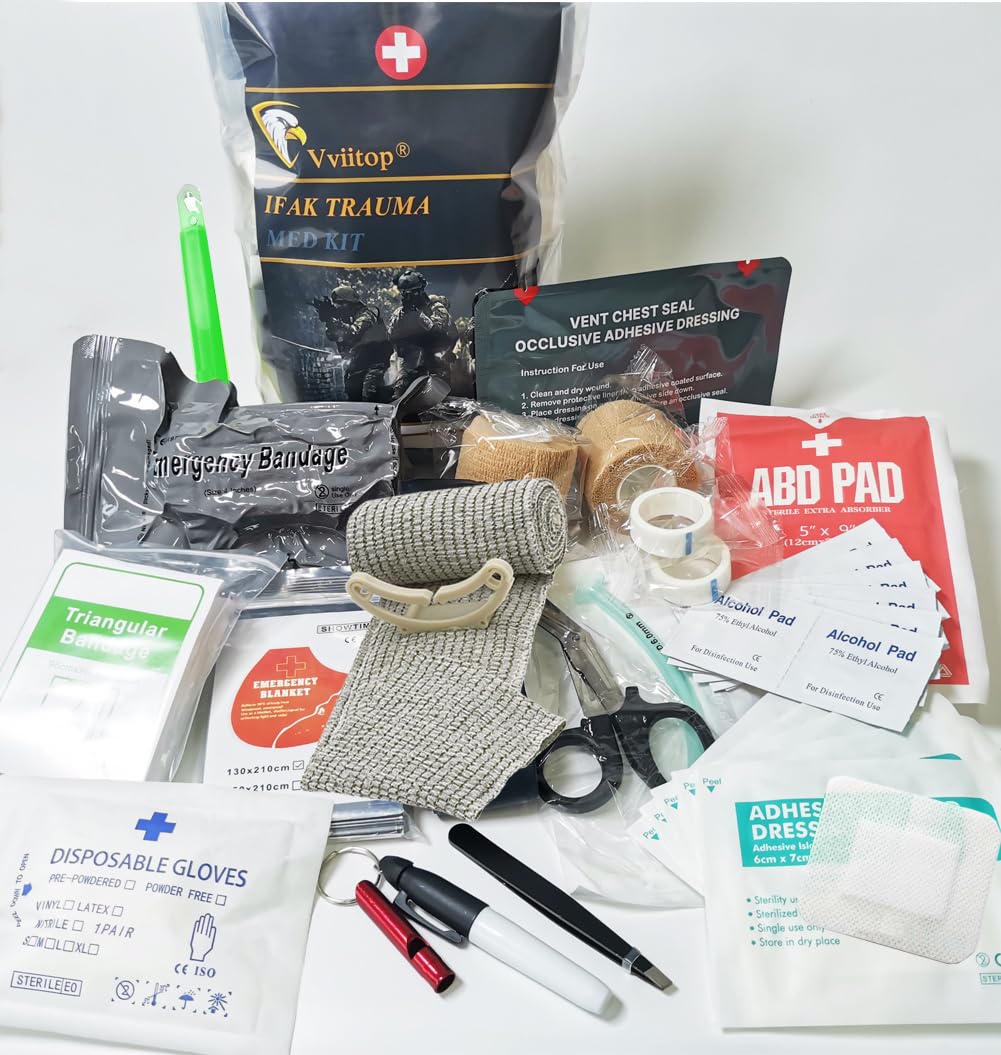 Kit de recambio para trauma, paquete de primeros auxilios IFAK, sello de pecho ventilado, vendaje israelí, almohadilla ABD, vendajes autoadhesivos, gasa comprimida, paquete de control de