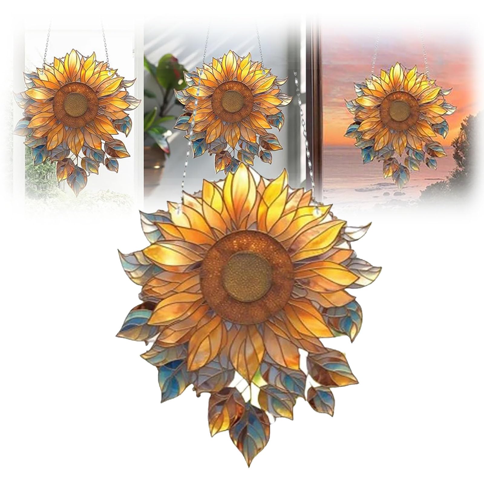 Sunflower Acrylic Window Hanging,Handmade Sunflower Suncatcher Window Hanging Decor,Sunflower Suncatcher for Window,Stained Glass Window Hanging,Sunflower Suncatcher for Patio Garden Party (15cm,1)
