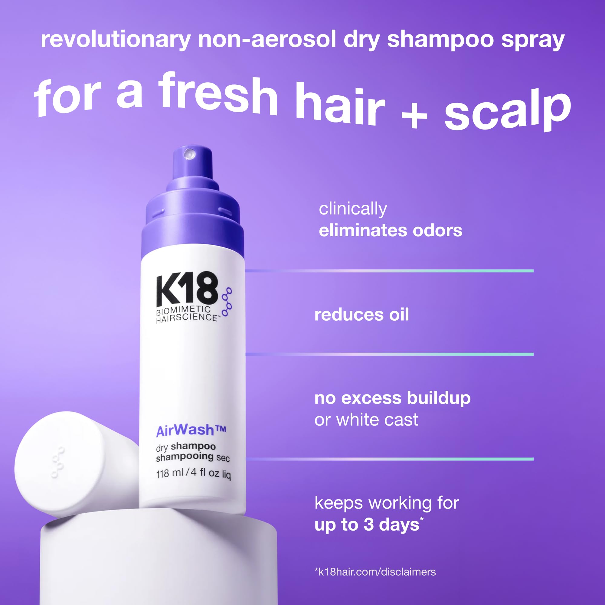 K18 AirWash Non-Aerosol Dry Shampoo for Oil and Odor Control