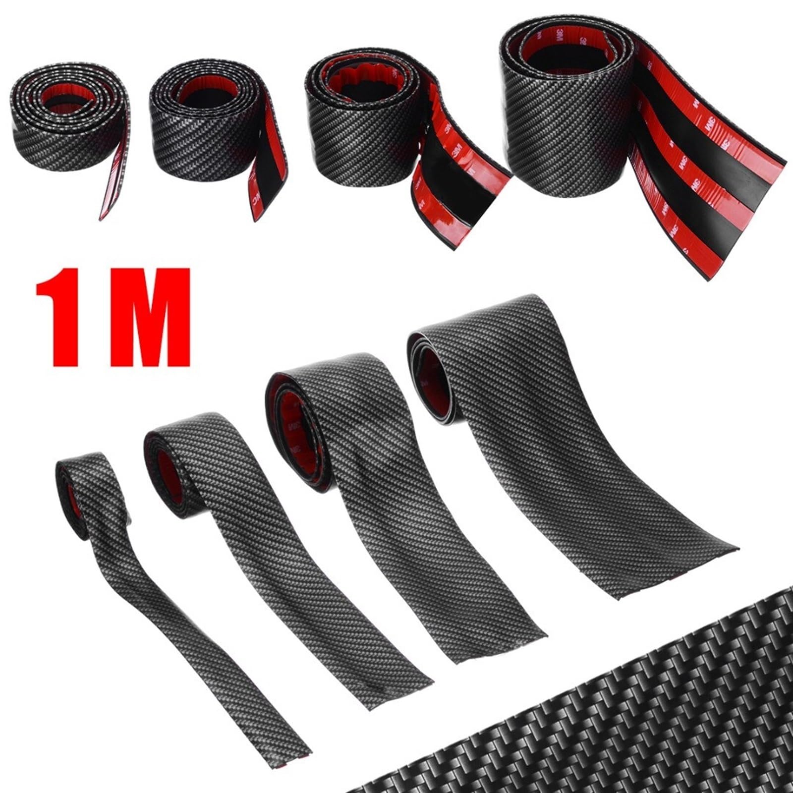 protezione paraurti auto Car Styling 3/5/7/10CM 1M Striscia di gomma per modanatura in stile carbonio per auto Protezione morbida nera per soglia porta Adesivi di protezione(10cm)