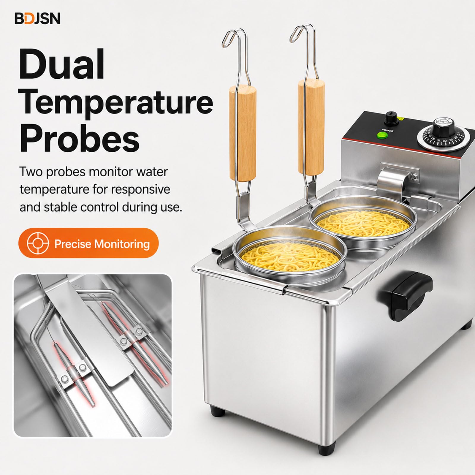 Elektrischer Gastro-nudelkocher, 2000 W Edelstahl-pastakocher Mit 2 Runden Siebkörben, Thermostat 30–110 °c, Kompaktes Auftischgerät