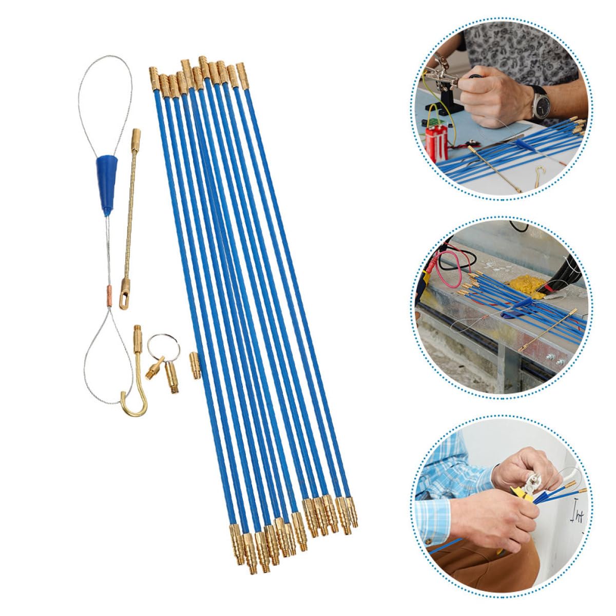 SOLUSTRE Glasfaser Kabelzieher Satz mit 12 Flexiblen 33cm Stäben zum Einziehen von Elektrokabeln für Professionelle und Private Wanddurchführung