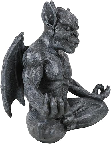 Vista 4 de Ebros - Figura de gárgola con cuernos y alas en yoga, meditación de 6.25 pulgadas de alto, pensador estoico como talismán de protección