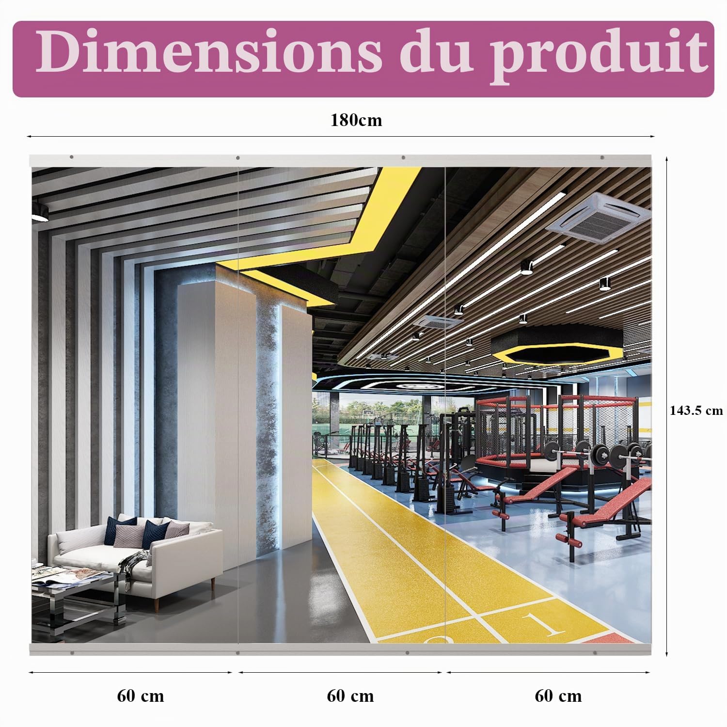 Lot de 3 miroirs de gymnastique pour la maison, 143,5 x 60 cm, en verre trempé, sans cadre, grand miroir de yoga, danse murale, adapté pour la gym, le yoga, le studio, le salon