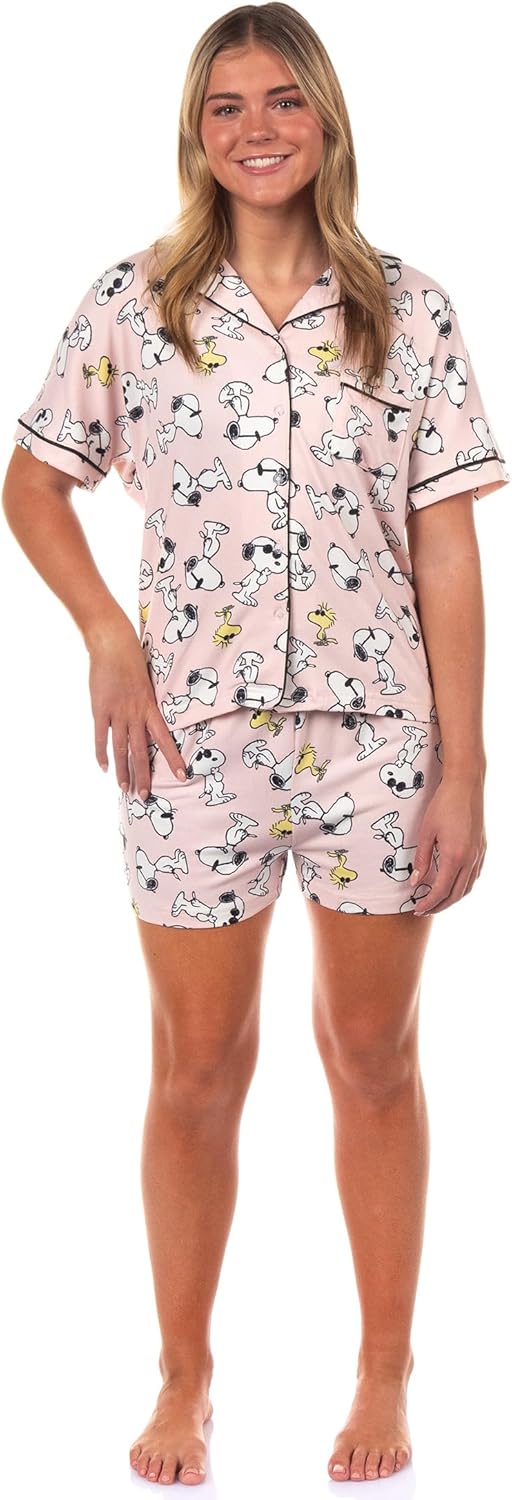 MJC Peanuts Snoopy Pajamas Women's Sunglass Style Notch Collar 2-Piece Sleep Set - Image 2