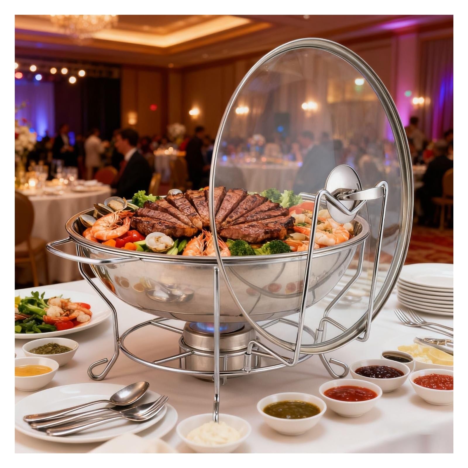 Platos de frotamiento con gancho lateral redondo for buffet estufa buffet | Juego de buffet de plato de frotamiento de acero inoxidable for cualquier fiesta, restaurante, hotel(6L)