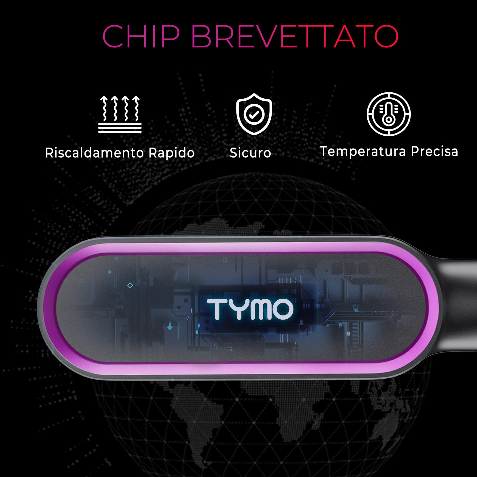 Spazzola Lisciante per Capelli - TYMO RING Piastra Capelli Professionale, Pettine Riscaldante Lisciante, 5 Temperature, 130°C-210°C, Tecnologia Ceramica PTC, Riscaldamento Rapido, Anti-Scottatura,Nero