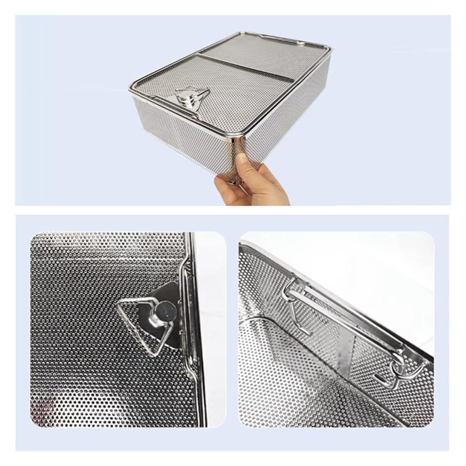 Vassoio per Sterilizzazione in Acciaio Inox 304，Cassetta Igienica per Strumenti Odontoiatrici e Ospedalieri, Design Modulare per Autoclave(25 * 17 * 7cm)