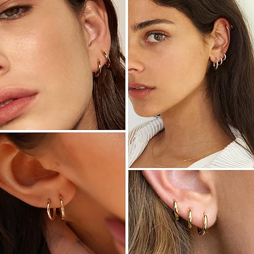 Miniatura 4 de Senteria 925 Sterling Silver Hoop Earring 5 Pairs Small Silver Hoop Earrings Hypoallergenic Silver Hoop Earring for Women Cartilage Sleepers Huggie