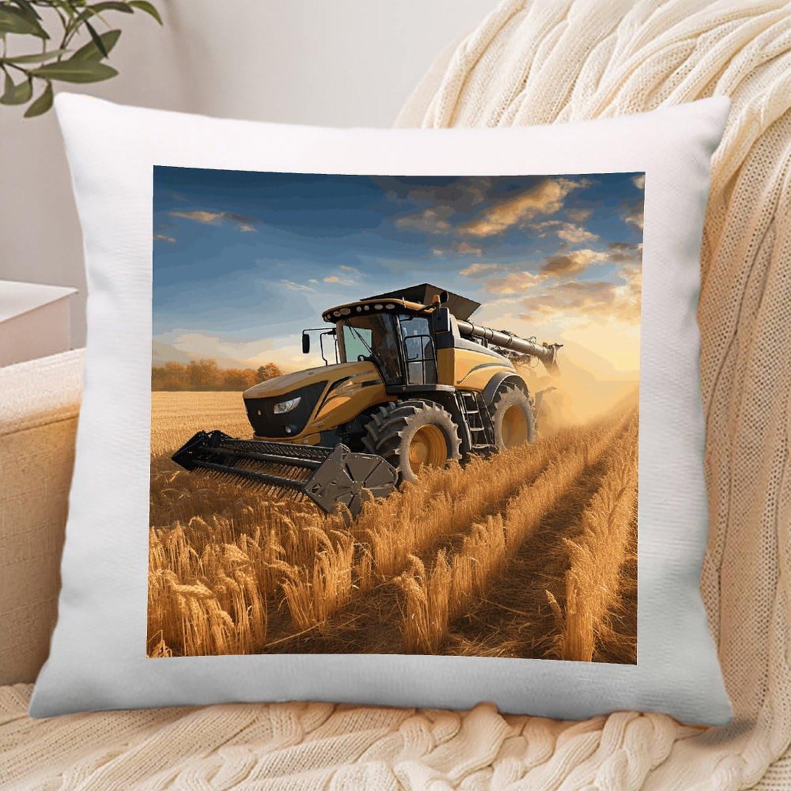 VstaDank Farm Tractor Harvest Throw Pillow Covers Square Cushion Cases with Zipper Soft Cotton and Linen Pillowcase Luxury Cozy Pillows Shams Lumbar Pillow Shells for All Seasons