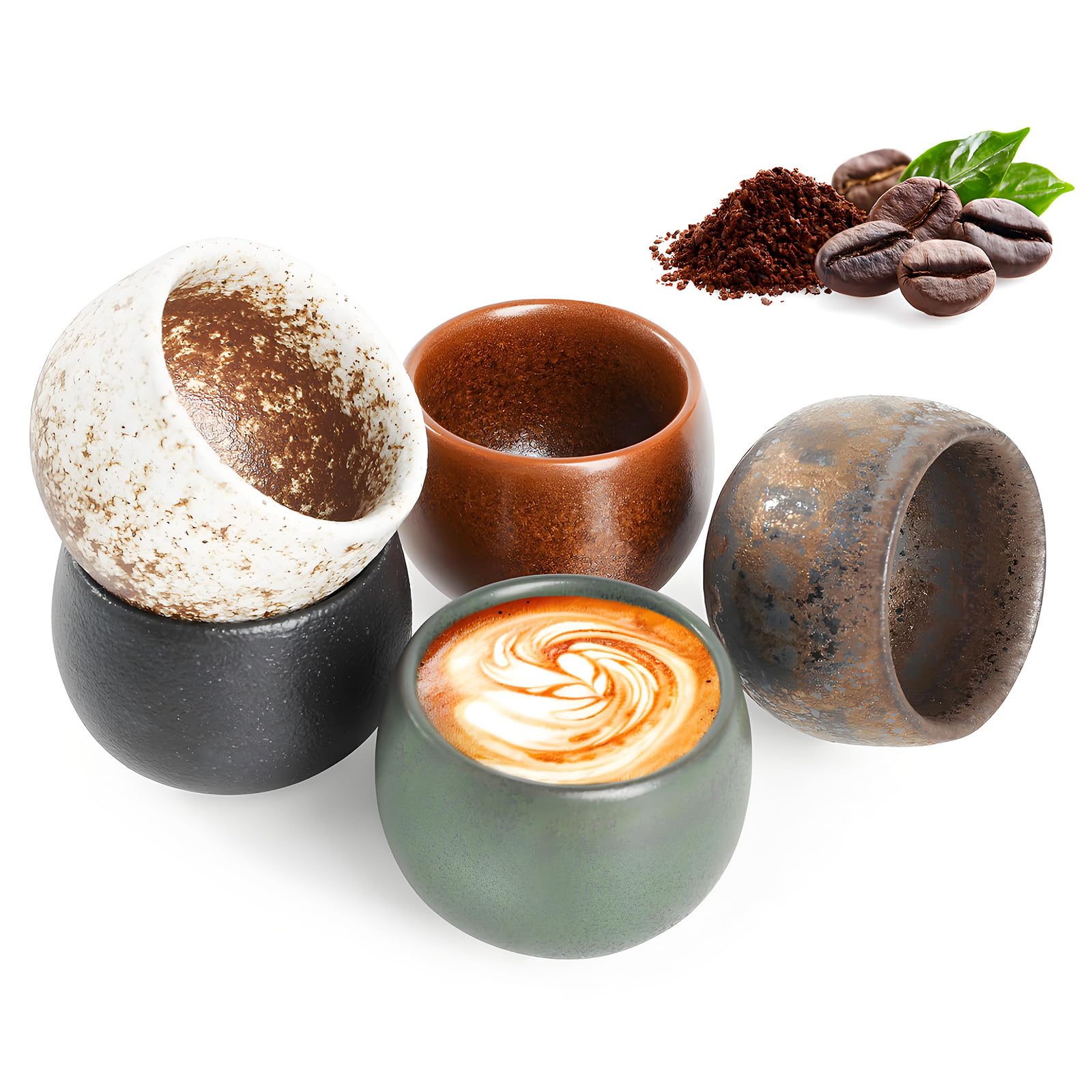 Set 5 Tazzine Espresso In Ceramica 50 Ml | Pareti Spesse Per Caffè Caldo | Adatte A Microonde E Lavastoviglie