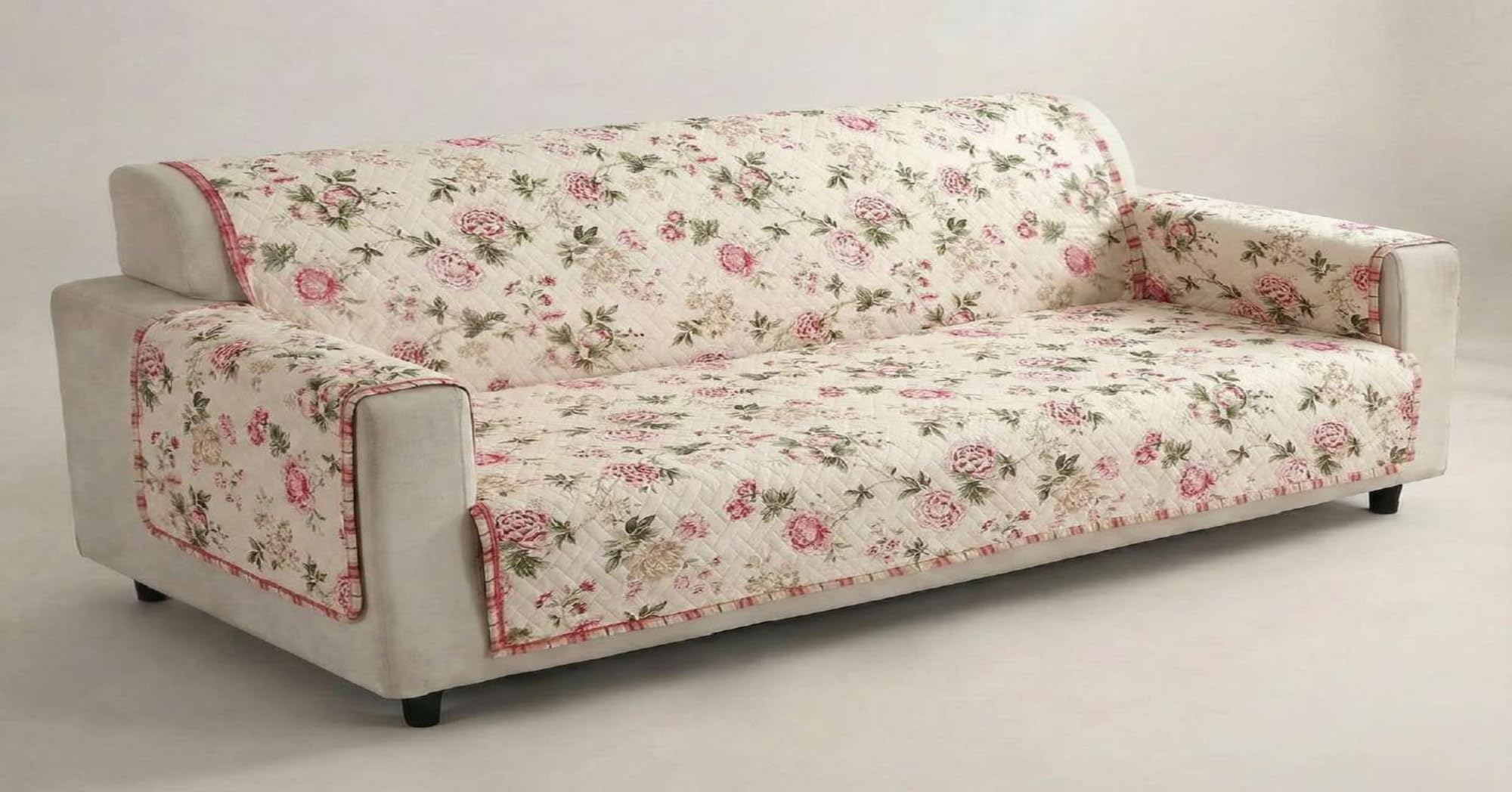 la'amour 'Mughal Series' Anti-Slip 3 Seater Sofa Cover Mat with Pocket | Cotton Couch Protector for Pets, Kids & Spills (White Floral Pink, 175 x 170 cm, Three Seater)-image-20