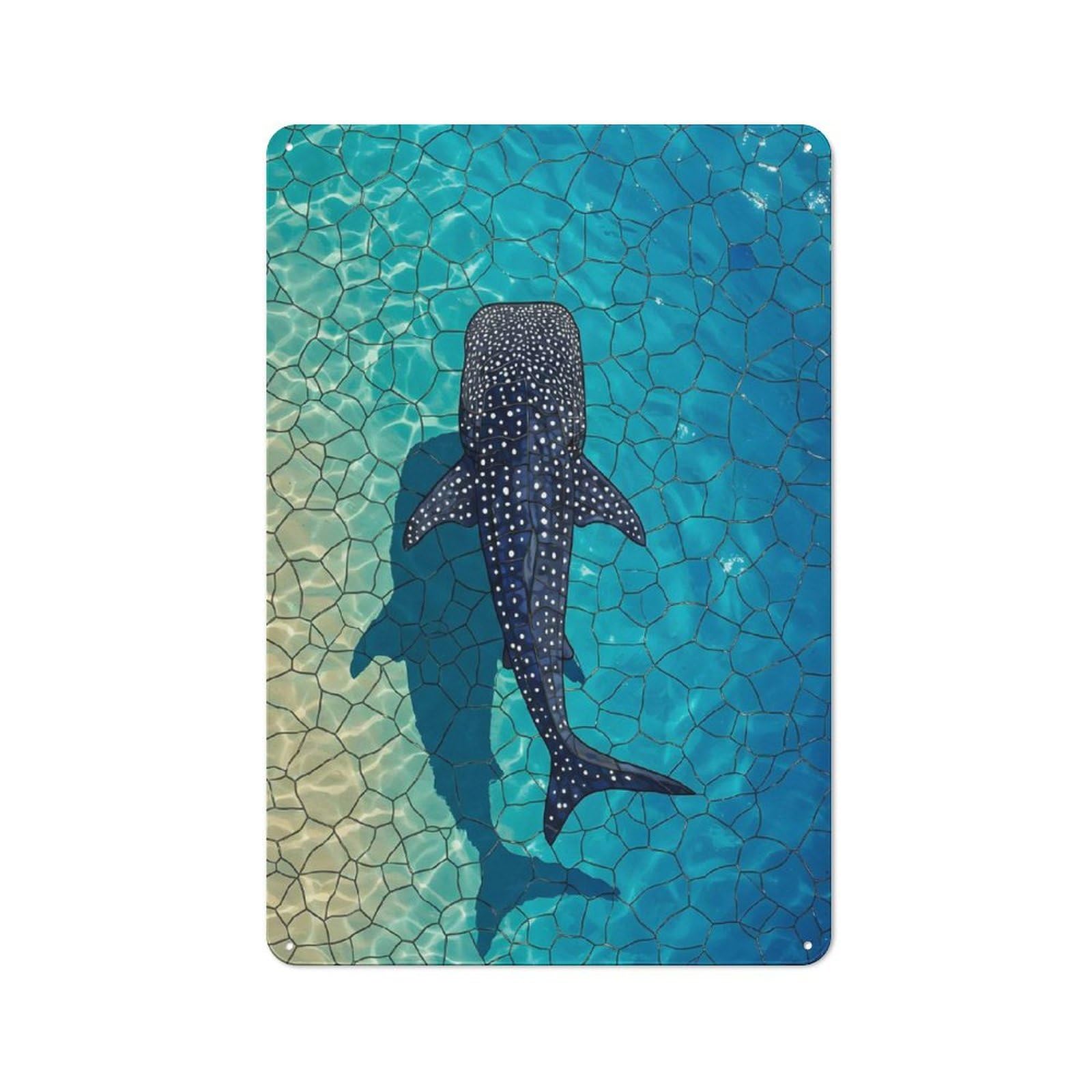 Junmoney Whale Shark Stained Glassed Vintage Tin Sign 30X20cm Featuring For Workshop Wall, Gift For Metal Sign Collectors During The Christmas Season
