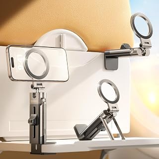 DIMONCOAT for Metal Magsafe Airplane Phone Holder [24*N55 Ultra Magnetic] 360° Adjustable Hands-Free Airplane Phone Mount, Airplane Essentials Phone Stand for Women Men, for iPhone 17 16 15 Pro Max