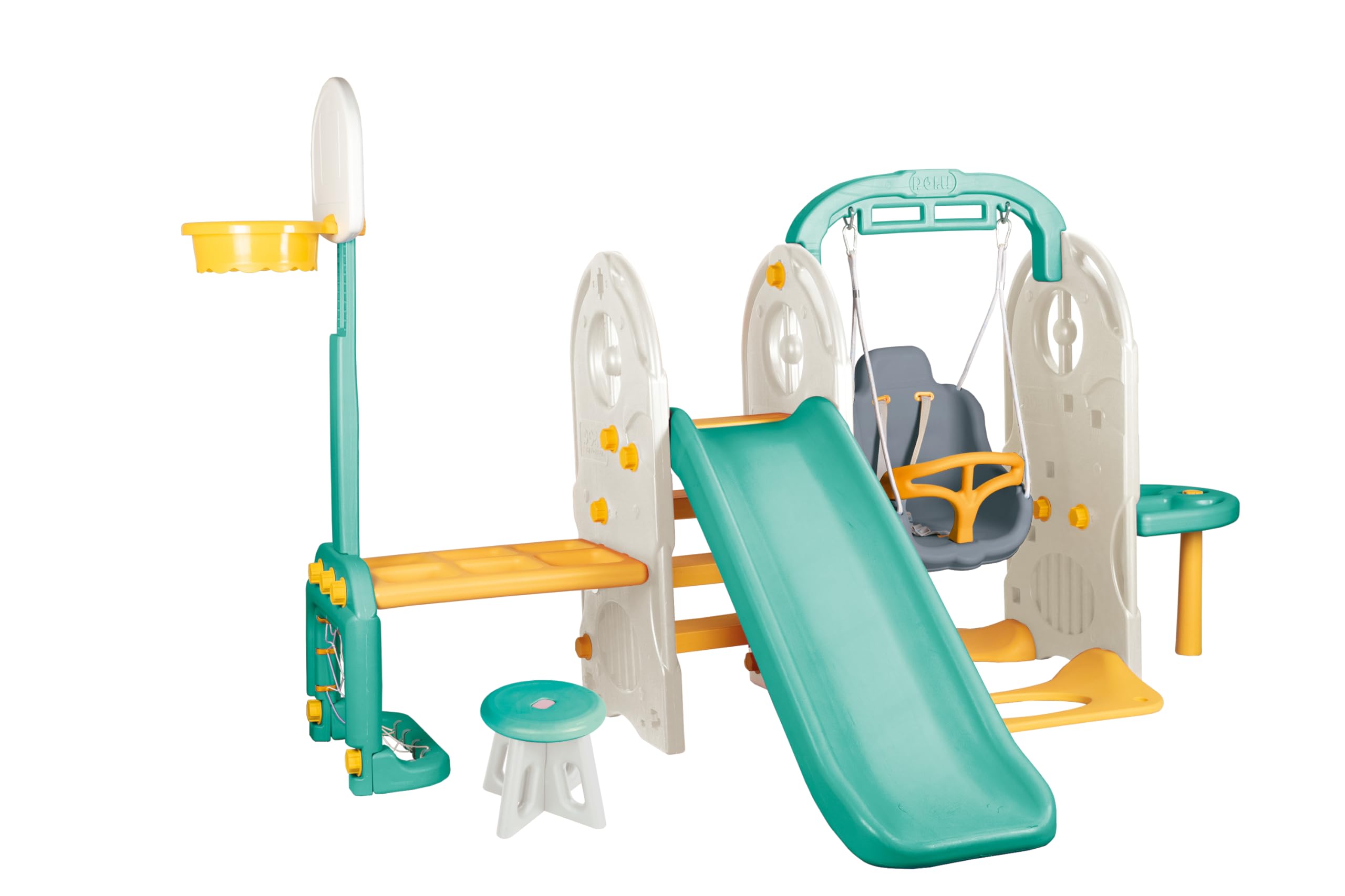 """DOLU 7-In-1 Kids Garden Playground Set, Indoor & Outdoor Playground Set Climbing Frame, Swing and Slide Set, Colorful Children Playset"""