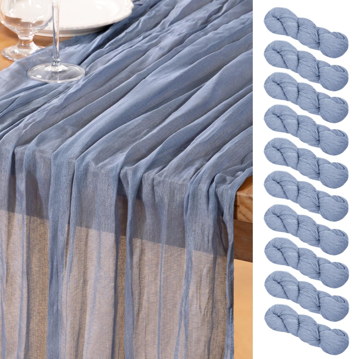 DeZerlor Dusty Blue Cheesecloth Table Runner 10 Pack Summer Table Runners Boho Gauze 120 Inches Cheese Cloth Table Decor Table Decor for Wedding Bridal Baby Shower Parties โ image 1