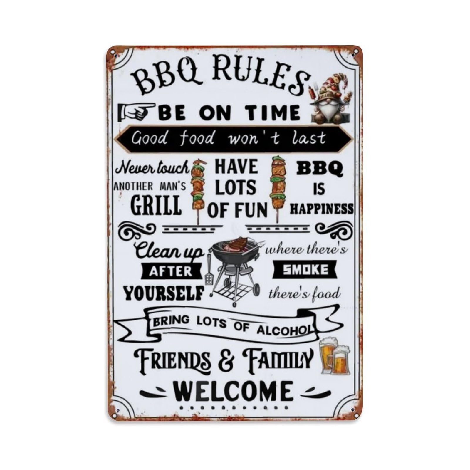 Rkundrne Vintage Bbq Rules Metal Tin Sign Garden Bedroom Cafe Bar Man Cave Home Wall Decor Metal Poster 8X12 In
