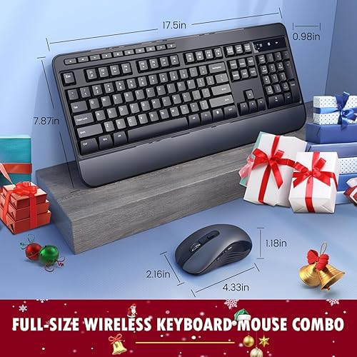 Miniatura 6 de Combo de teclado y mouse inalámbricos, teclado ergonómico de computadora de tamaño completo 2.4G con reposamuñecas, 12+10 accesos directos