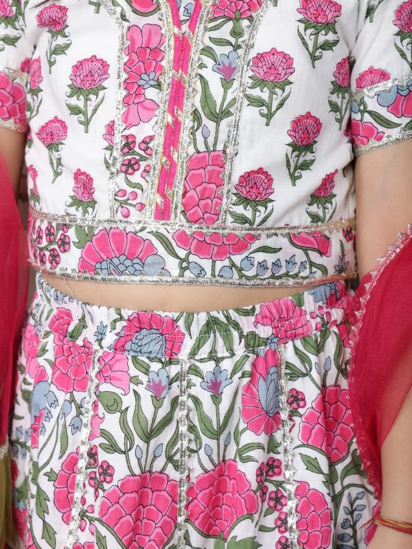 Image of superminis Girls Cotton Floral Printed Gotta Work 3 /4 Sleeves Flared Design Kurti & Sharara Set