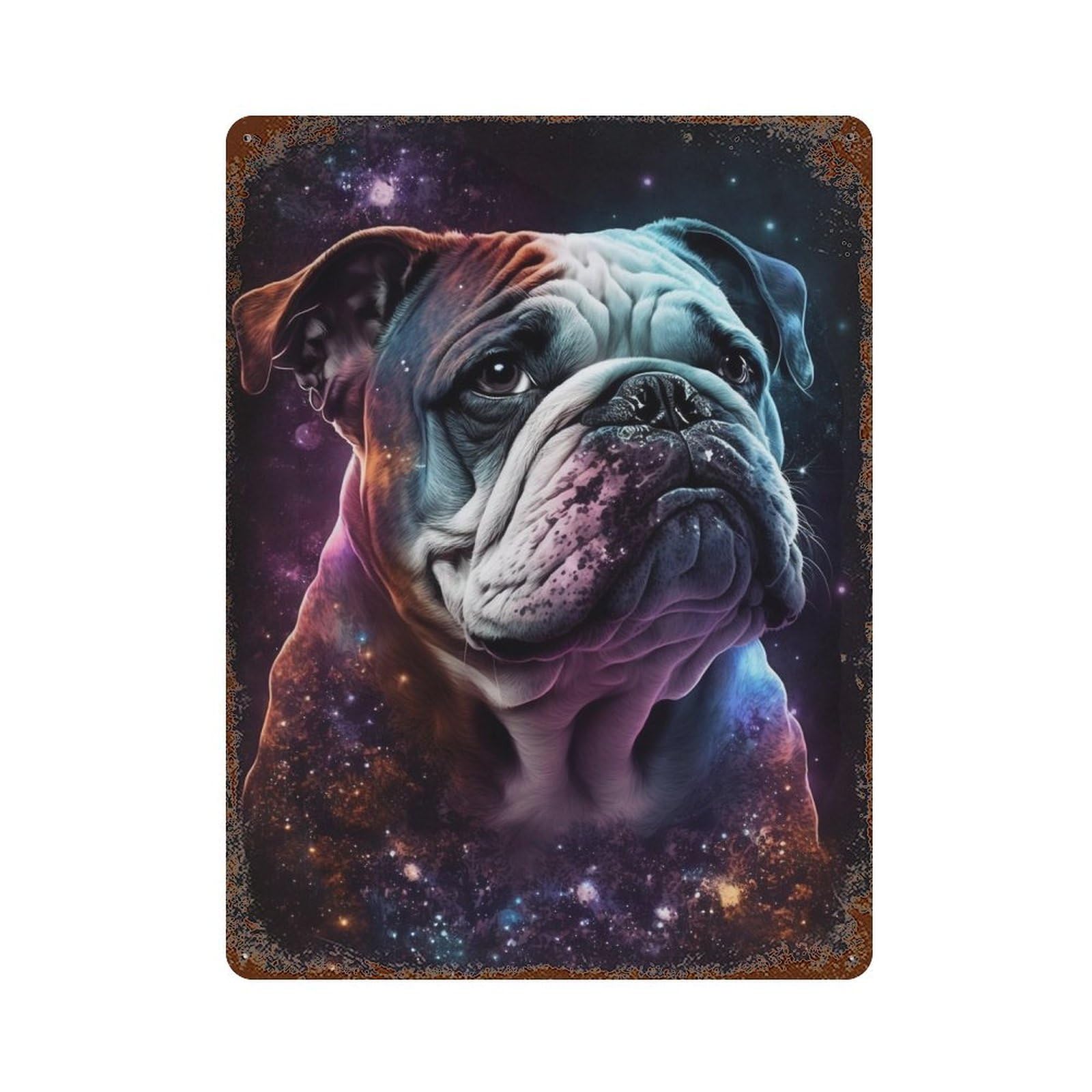 Cosmic Bulldog Portrait-6 Rustic Tin Plaque 15.7"x11.8", Novelty Wall Decor for Garage, Pub Or Kitchen