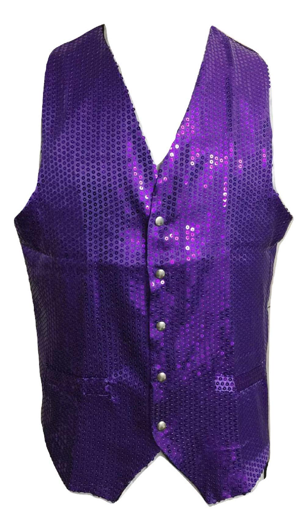 L&L® Adult Sequin Sparkle Waistcoat Dance Show Fancy Dress Costume Scales (XL, Purple)