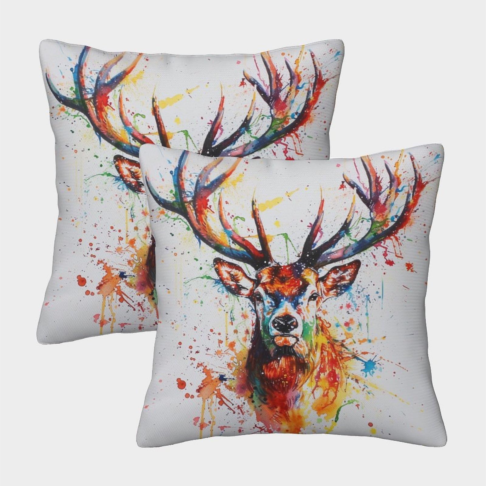 RJAVAGFZL Deer Cushion Cover Set of 2 Decorative Machine Washable Pillowcases Square Cushions with Invisible Zipper Cushion Covers for Sofa Car Bed Outdoor Decor Throw Pillow Case 45x45cm