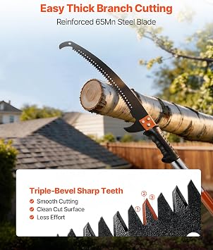 VEVOR Manual Pole Saw, 7.3-27 ft Extendable Tree Pruner, Sharp Steel Blade High Branches Trimming, Manual Branch Trimmer with Lightweight 8 Fiberglass Handles, for Pruning Palms and Shrubs
