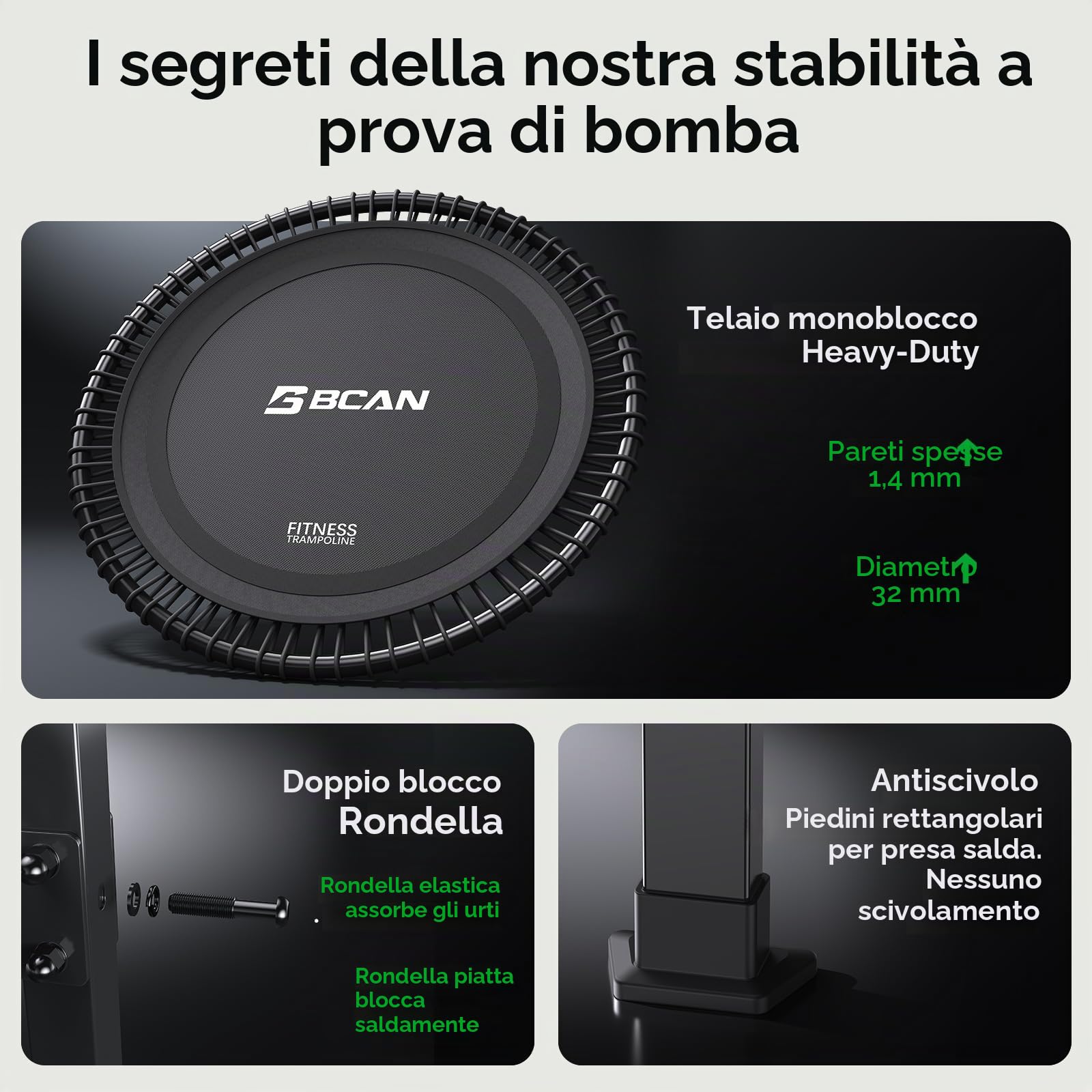 B BCAN BT4 Soft Land Pro - Trampolino elastico elastico da 96/102/122 cm, capacità 227 kg, elastico a tensione regolabile, telaio monopezzo, supporto per telefono e 2 paia di calzini