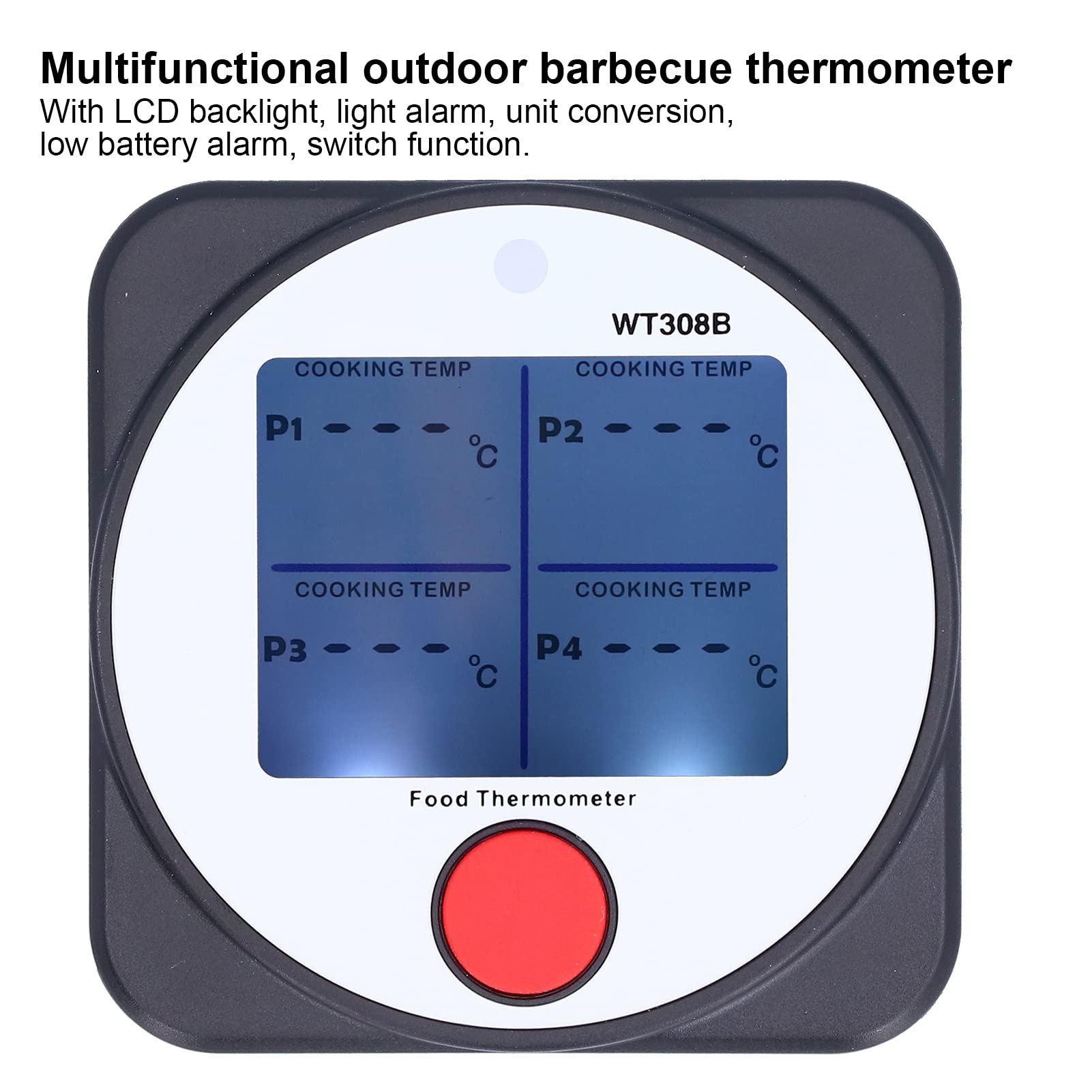 Ejoyous Termómetro para Barbacoa, ABS Bluetooth Termómetro para Alimentos 572 °F Retroiluminación LCD Luz de Respuesta 2S Alarma para Asar a la Parrilla Fumar Picnic Cocinar Al Aire Libre