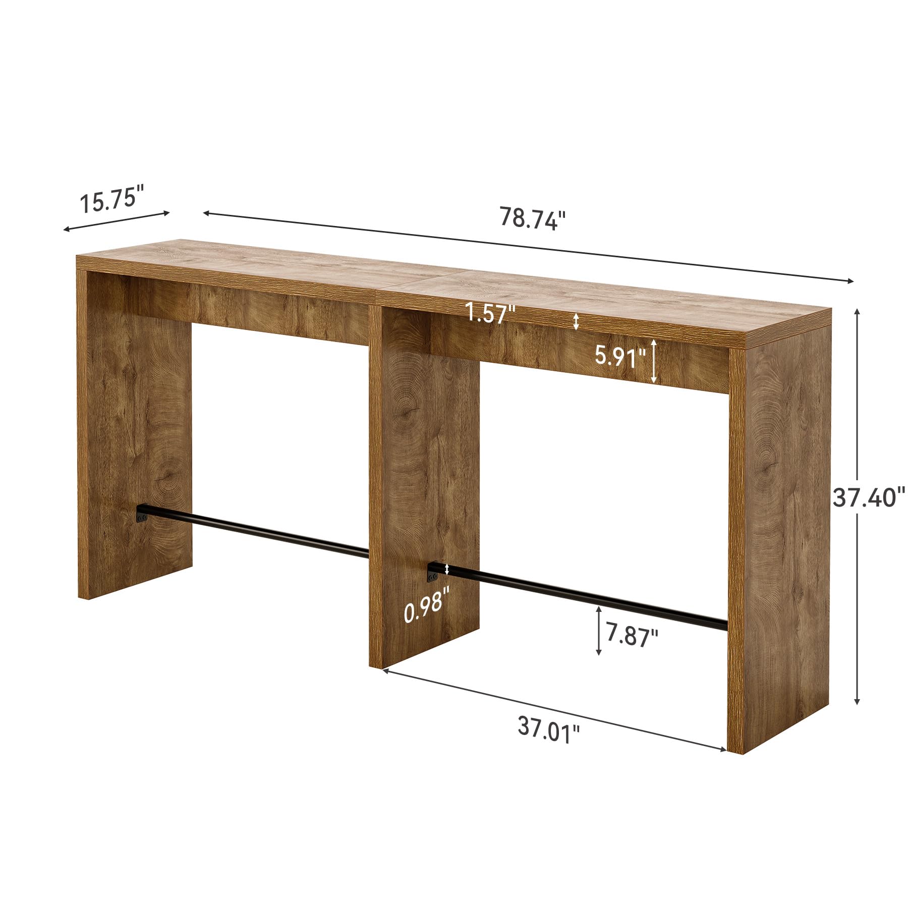Tribesigns Table de Bar, Table Haute Cuisine, 200 x 39.5 x 95cm, Extra Longue avec Repose-Pieds en Fer Stable pour Cuisine, Salon, Salle à Manger, Couleur Bois
