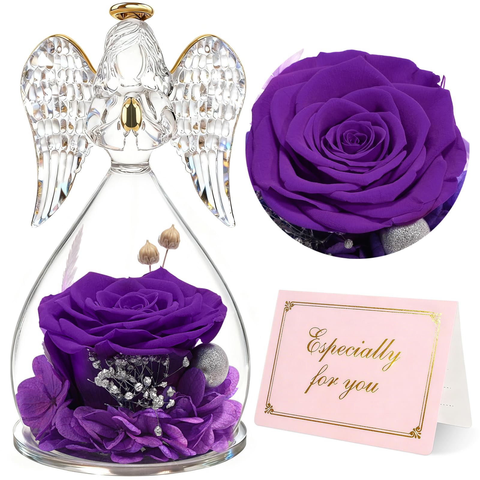 Yamonic Frauen,Ewige Rose Engel Geschenk für Mama,Ewige Rose im Glas Oma Geschenke,Valentinstagsgeschenk für Sie,Geburtstagsgeschenk für Frauen, Geschenk zum Muttertag