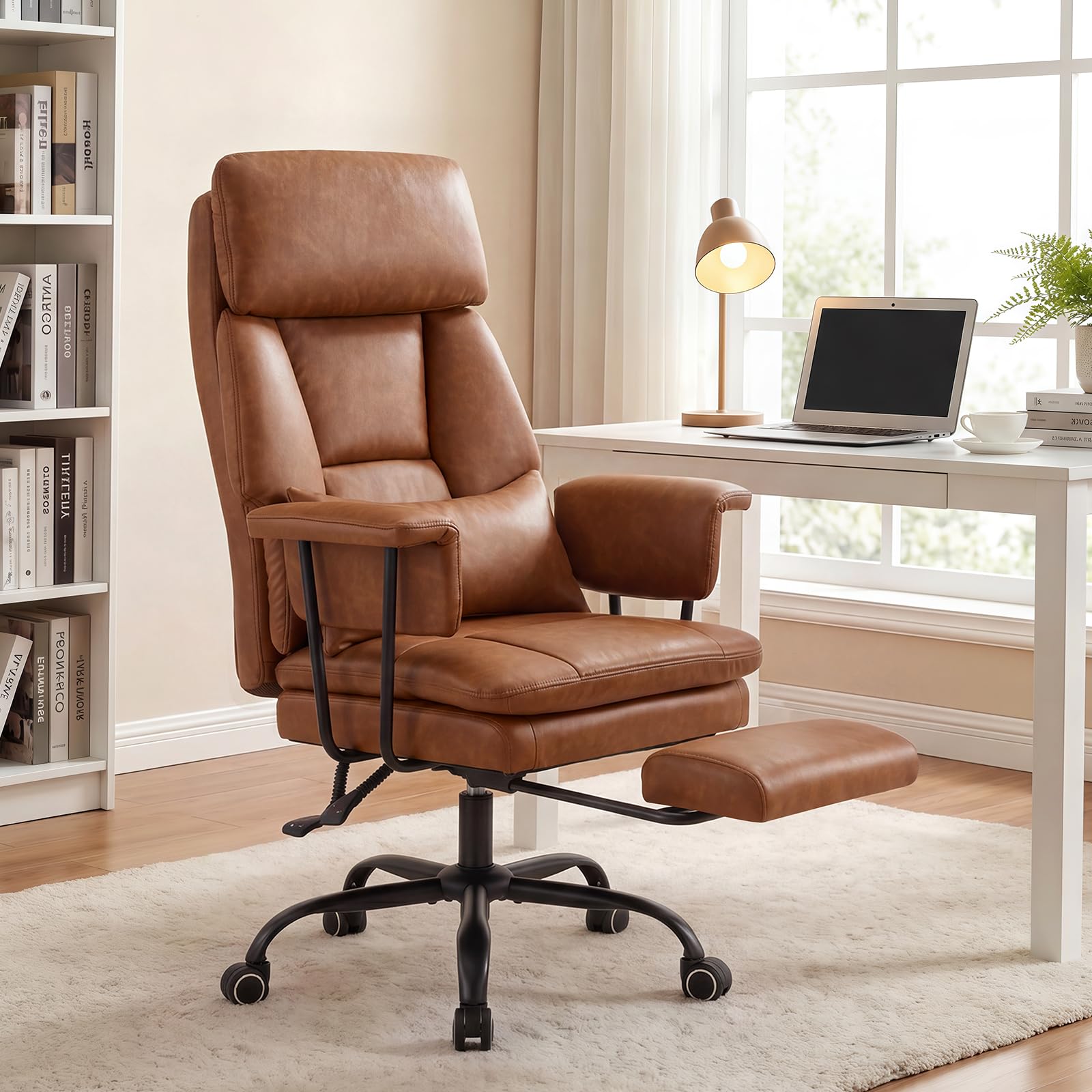 Ckaff Deck Executive Office Chair, Ergonomic Reclining Gaming Chair with Footrest, Computer Chairs with Lumbar Support & Wide Seat, PU, Brown — image 1