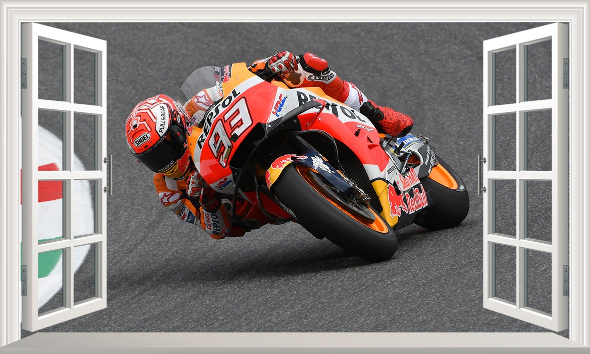 Motor Bike Motorbike Moto Gp V101 Magic Window Wall Smash Crack Wall Smash Wall Sticker Self Adhesive Poster Wall Art Size 1000mm Wide x 600mm deep (Large)