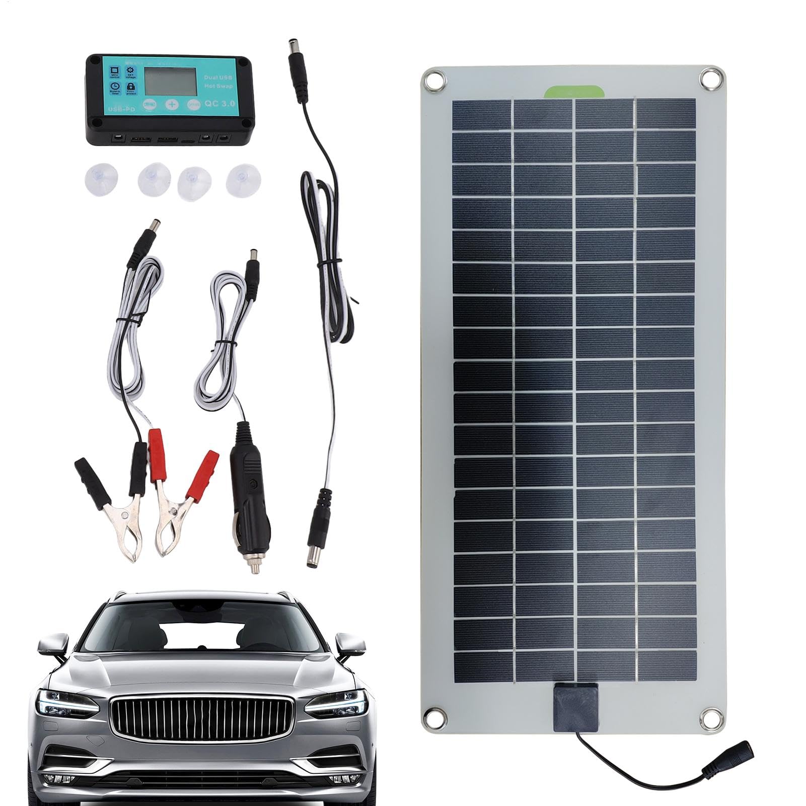 Caricabatteria solare per auto, 30 W, 12 V, caricatore solare per auto –
