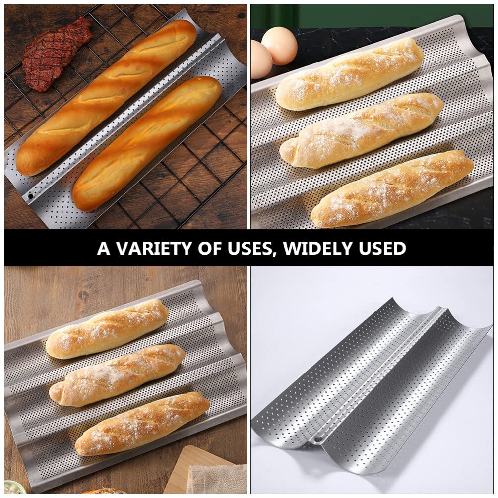 Cabilock French Bread Bake Mold 2pcs Nonstick Perforated Oven Tray Bread Baking Shelf Baguette Pan