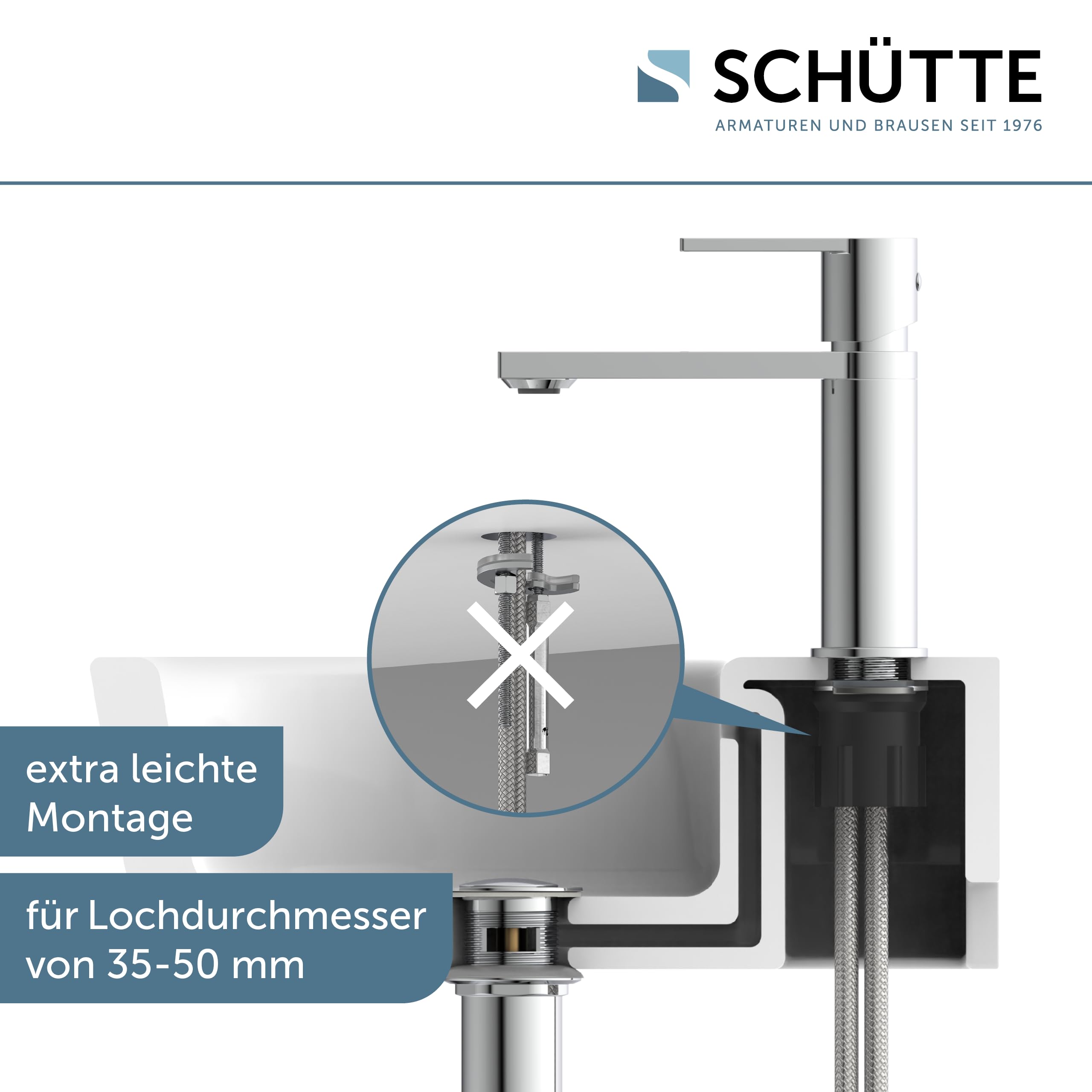 SCHÜTTE MANHATTAN 33010 - Grifo monomando para baño con tapón de desagüe (cromado)