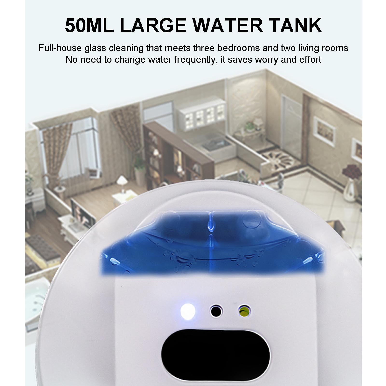 Robot Limpiacristales De 80 W, Pulverizador De Agua Doble Automático Y Potente Succión De 2800 Pa, 3 Modos De Limpieza, Con Control Remoto Y Cuerda De Seguridad.,White