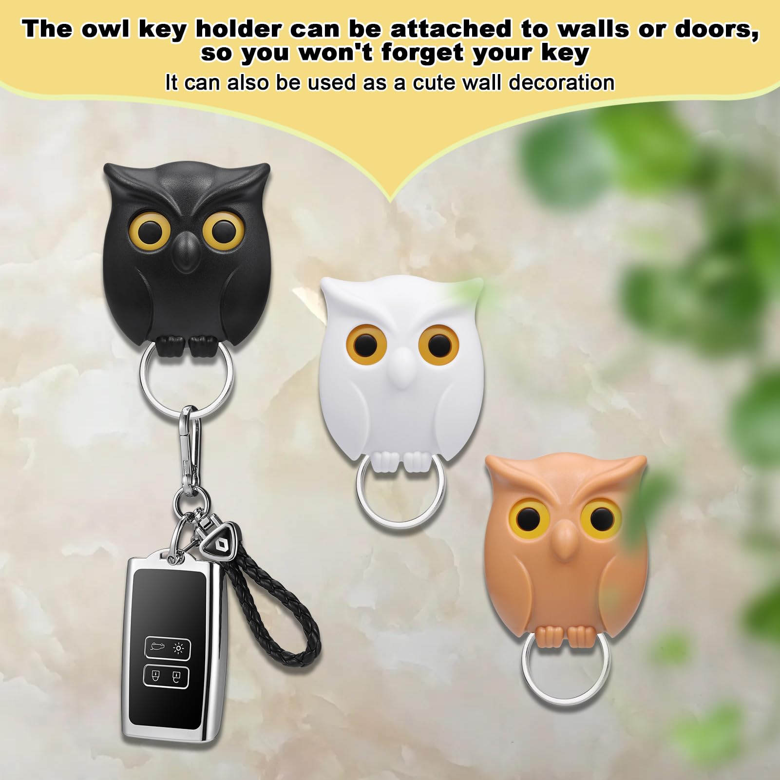 3 Portachiavi A Muro A Forma Di Gufo - Con Occhi Che Si Aprono/Chiudono, Design Divertente - Foto 5