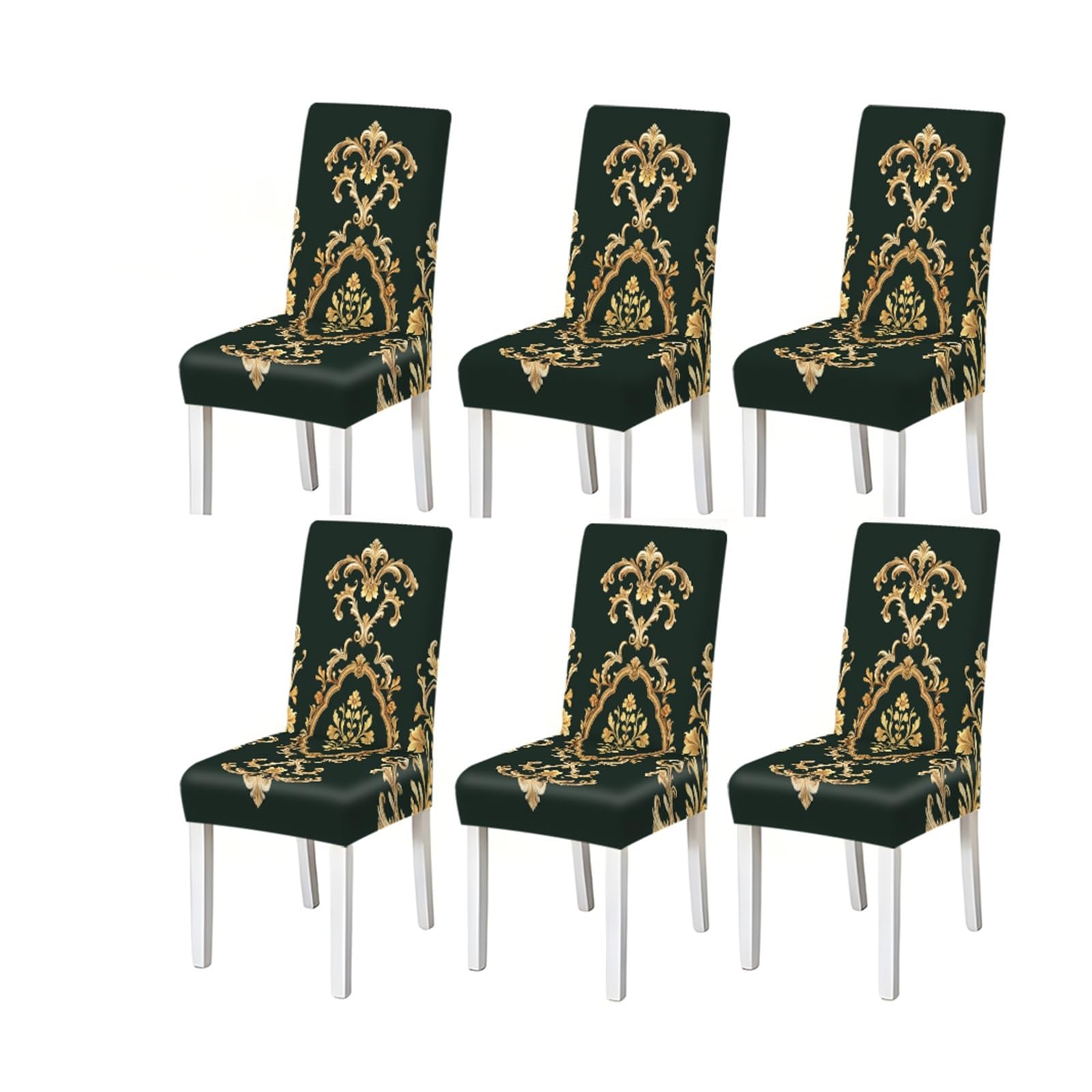 KXUAUV Luxury Golden Baroque Floral Print Stretch Dining Chair Covers For Kitchen Dining Living Room Banquet, 2/4/6PCS Seat Protectors for Restaurant Hotel Party(6PCSChair cover)
