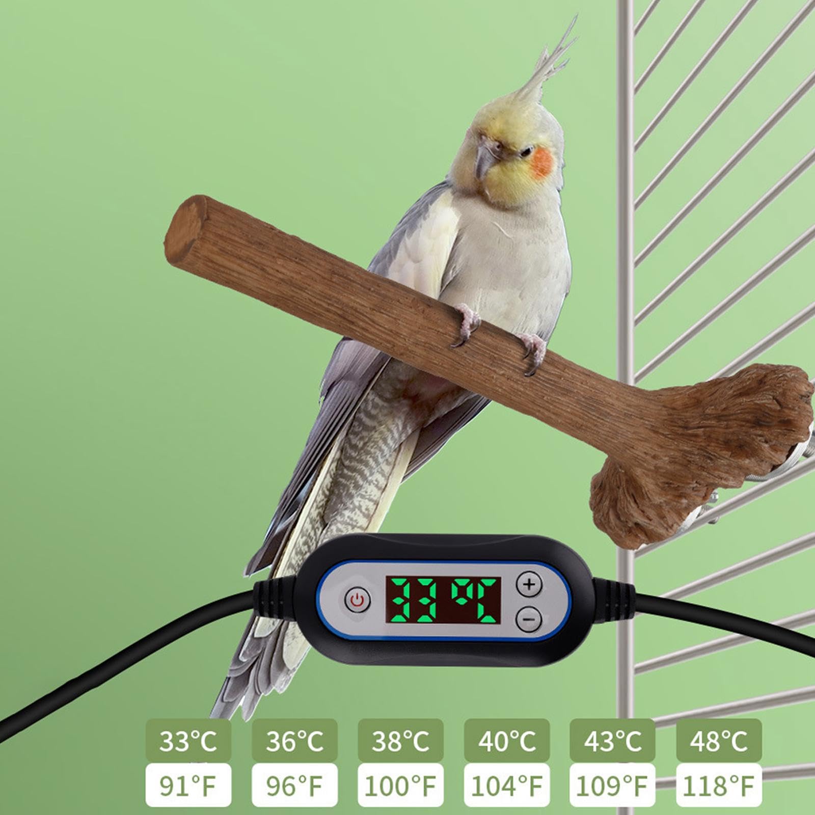 Vogelstange Beheizte Papageienstange Vogelwärmeplattform Anti Rohr Aus Edelstahl mit Einstellbarer Temperatur für Kleine Und Mittlere Ziervögel F