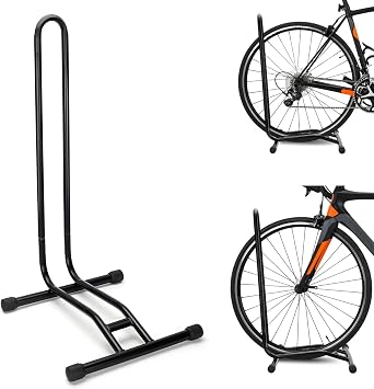 Bike Stand Steel Floor Stand Upright Bike Storage Space Saver Suitable for Mountain, Road Bicycle with Wheel Diameter Max 29 Inches