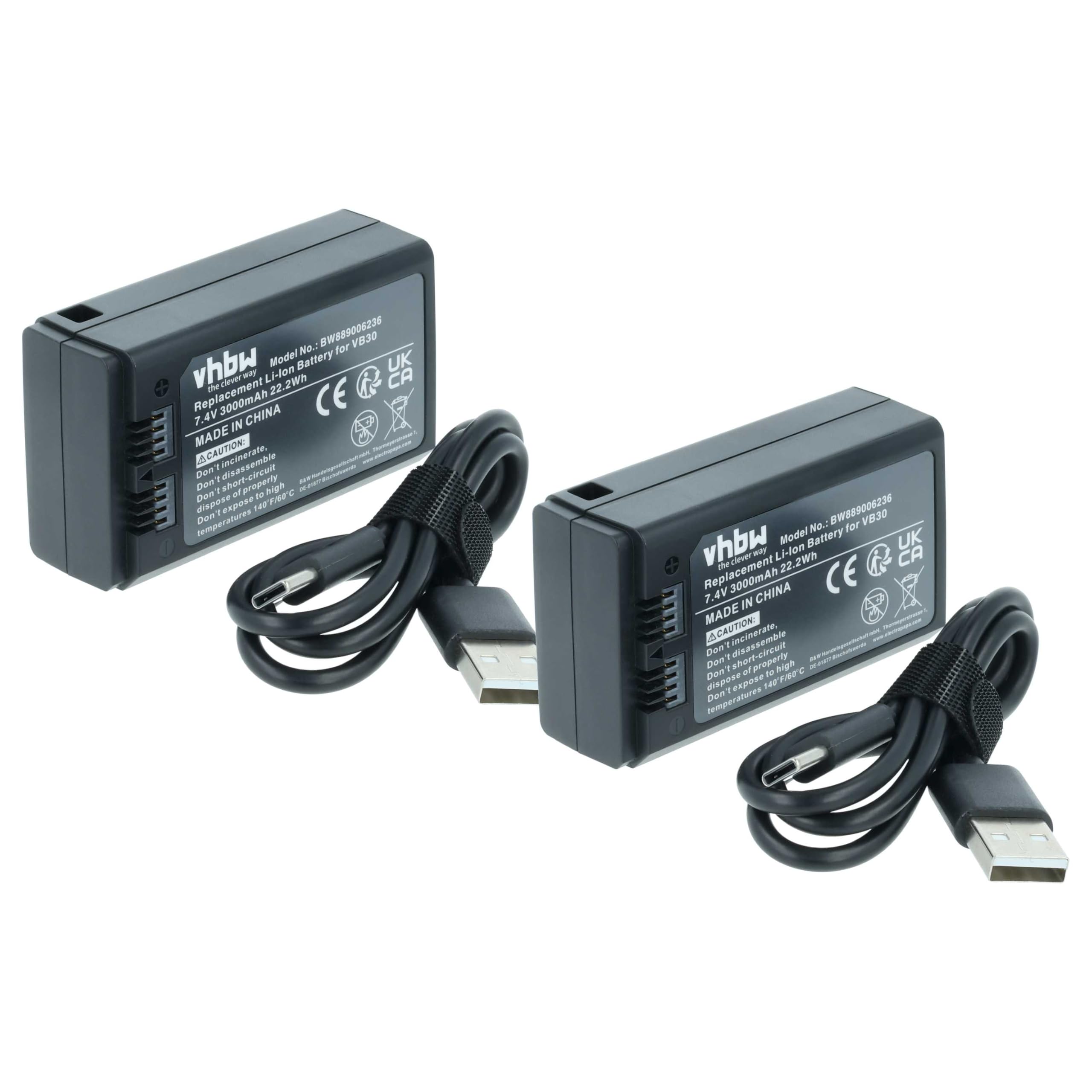 vhbw 2 x bateria kompatybilna z Godox V1, Ring 72, V1 Pro, AD100 Pro, MF-R76, V100 lampa błyskowa do aparatu (3000 mAh, 7,4 V, litowo-jonowa)