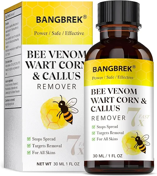 Bee Venom Wart Remover: 7x Fast Acting Wart Remover Freeze Off for Plantar Common Flat Wart Corn Callus Removers for Toes Feet - Maximum Strength Salicylic Acid Wart Corn Callus Removers (1 Fl Oz)