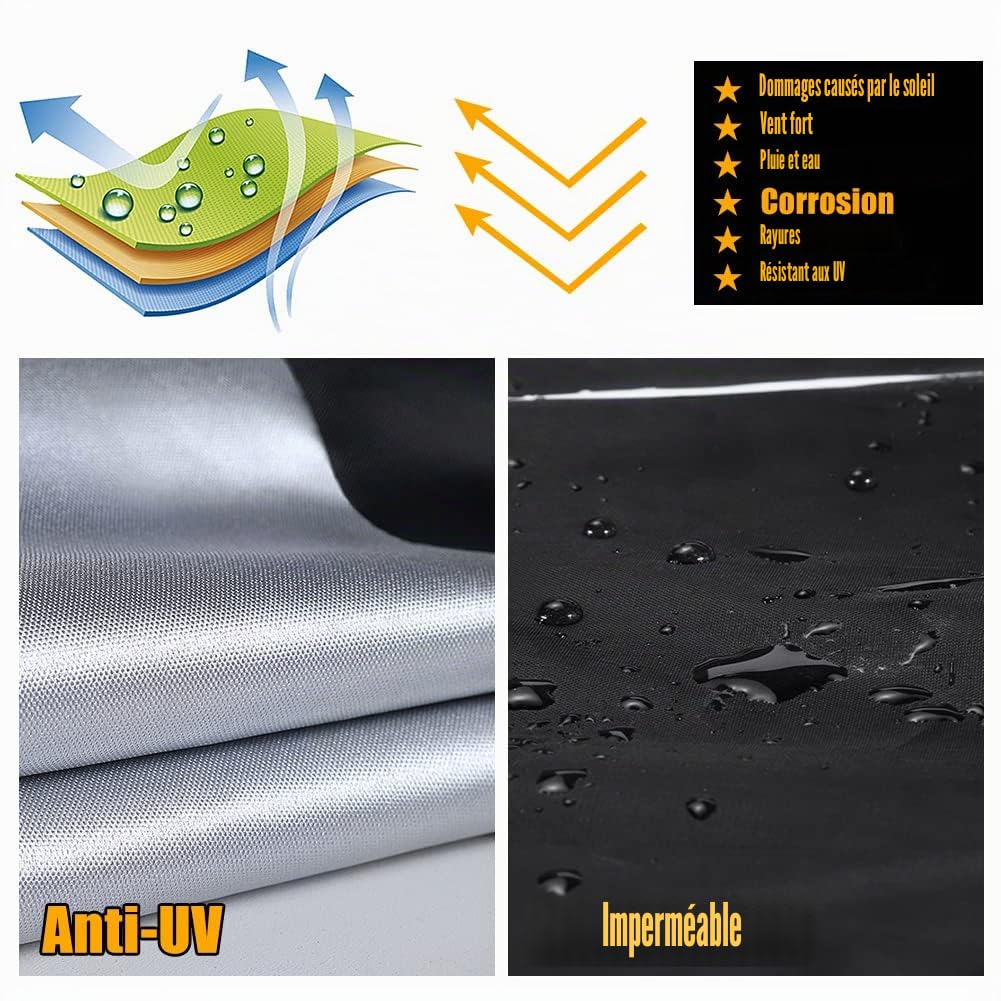 Housse de qualité supérieure pour Tricycle pour Adulte, Compatible avec Tous Les vélos à 3 Roues ou Motos - Rangement extérieur et intérieur - 264,2 x 110 x 124,5 cm (L x l x H) (Noir et argenté,