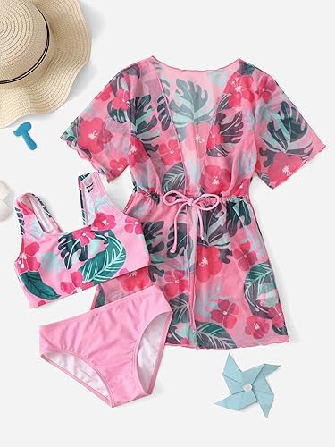Miniatura 3 de Milumia Conjunto de bikini de 3 piezas para niña con estampado floral y nudo frontal