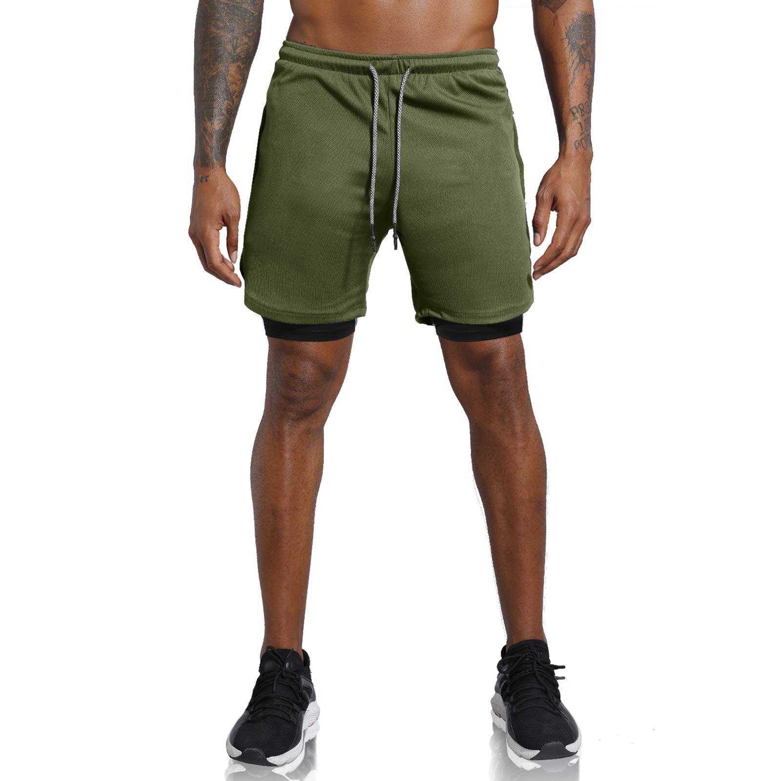 Leidowei Short d'entraînement 2 en 1 léger pour homme avec poches zippées 17,8 cm
