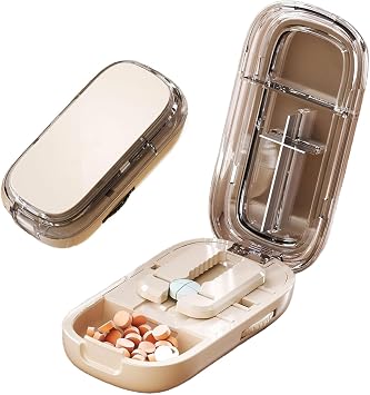 Pill Cutter for Cutting Multiple, 1/2 1/4 Pill Splitter for Large, Small and Tiny Pills, Portable Pills Cutter,Storage Organizer, Accurate Centering Alignment Device White